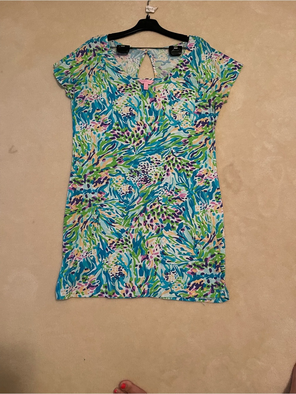 Lilly Pulitzer Turquoise Multi-Color Keyhole Cap Sleeve Tunic